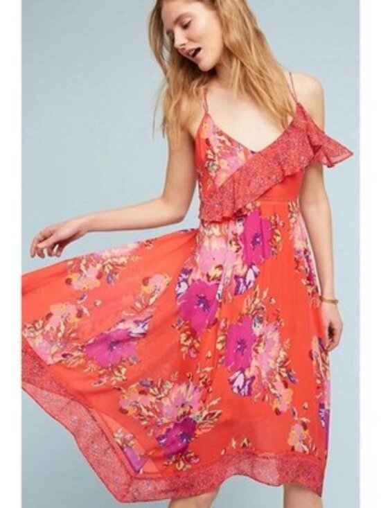Maeve Dresses & Skirts - Anthropologie Maeve Grecia Red Off Shoulder Ruffle Dress Tomato Girl Coquette 0